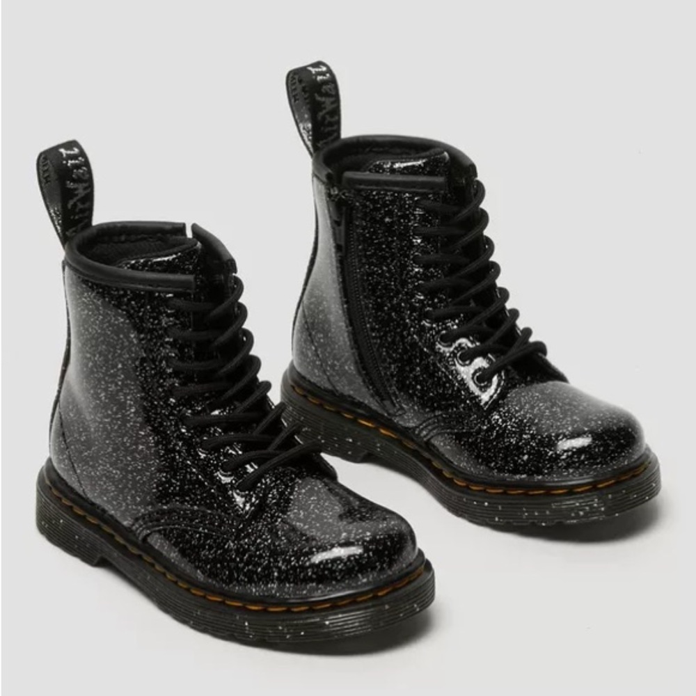Dr. Martens 1460 Glitter Black Patent Leather Side Zip Combat Boots Size 2
